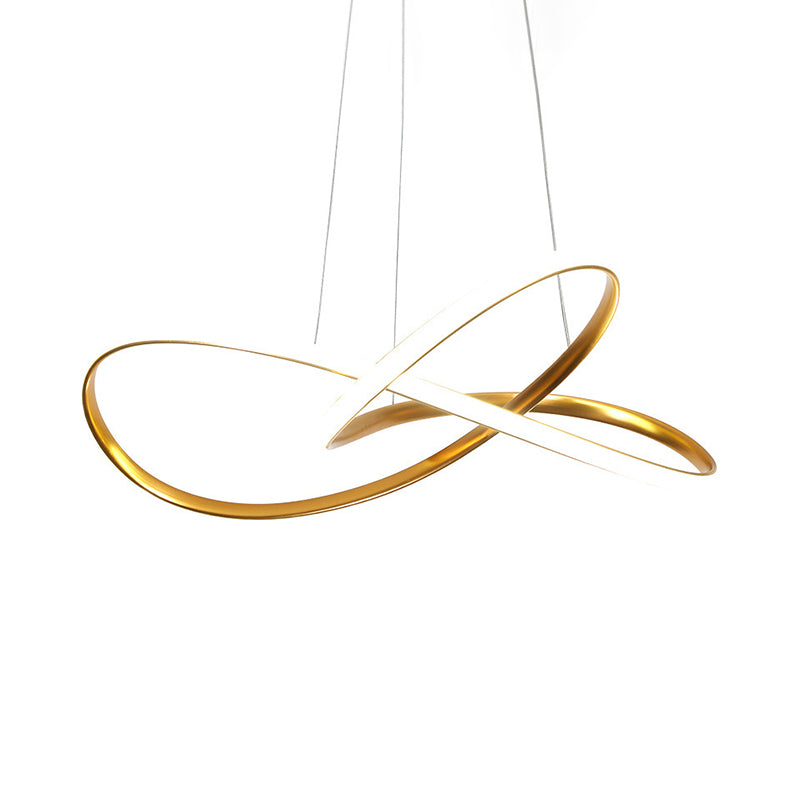 Curving LED Chandelier Light Minimal Acrylic Dining Table Suspension Lamp in Black/White/Gold, 19.5"/23.5" Width Clearhalo 'Ceiling Lights' 'Chandeliers' 'Modern Chandeliers' 'Modern' Lighting' 1460443