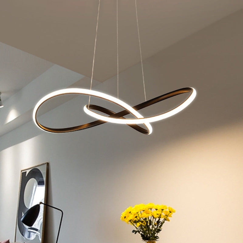 Curving LED Chandelier Light Minimal Acrylic Dining Table Suspension Lamp in Black/White/Gold, 19.5"/23.5" Width Clearhalo 'Ceiling Lights' 'Chandeliers' 'Modern Chandeliers' 'Modern' Lighting' 1460446