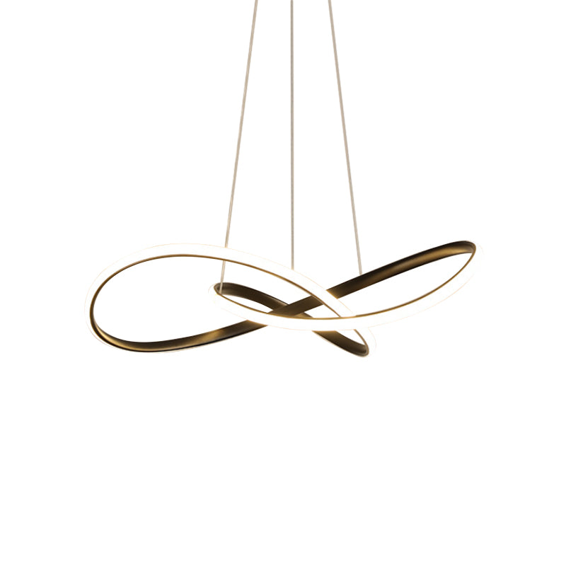 Curving LED Chandelier Light Minimal Acrylic Dining Table Suspension Lamp in Black/White/Gold, 19.5"/23.5" Width Clearhalo 'Ceiling Lights' 'Chandeliers' 'Modern Chandeliers' 'Modern' Lighting' 1460448