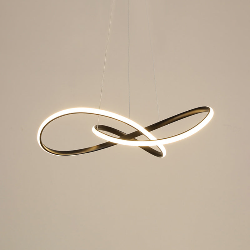 Curving LED Chandelier Light Minimal Acrylic Dining Table Suspension Lamp in Black/White/Gold, 19.5"/23.5" Width Clearhalo 'Ceiling Lights' 'Chandeliers' 'Modern Chandeliers' 'Modern' Lighting' 1460449