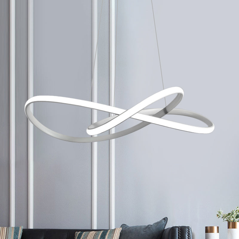 Curving LED Chandelier Light Minimal Acrylic Dining Table Suspension Lamp in Black/White/Gold, 19.5"/23.5" Width Clearhalo 'Ceiling Lights' 'Chandeliers' 'Modern Chandeliers' 'Modern' Lighting' 1460450