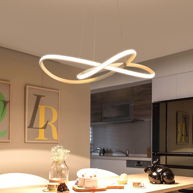 Curving LED Chandelier Light Minimal Acrylic Dining Table Suspension Lamp in Black/White/Gold, 19.5"/23.5" Width White Clearhalo 'Ceiling Lights' 'Chandeliers' 'Modern Chandeliers' 'Modern' Lighting' 1460451