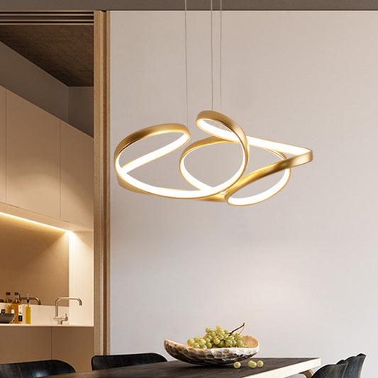 18"/19.5" W Minimalist LED Hanging Light Acrylic Gold/Coffee Seamless Curves Chandelier Pendant Light in Warm/White Light Gold Clearhalo 'Ceiling Lights' 'Chandeliers' 'Modern Chandeliers' 'Modern' Lighting' 1460455