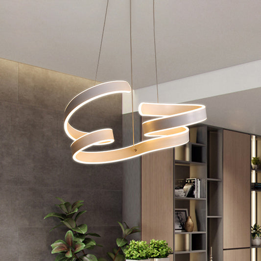 Minimalist Coiled Aluminum Chandelier LED Hanging Pendant Light in White over Dining Table, Warm/White Light Clearhalo 'Ceiling Lights' 'Chandeliers' 'Modern Chandeliers' 'Modern' Lighting' 1460469