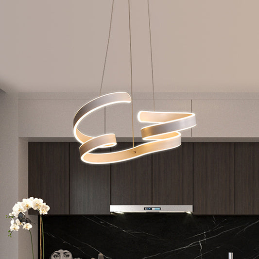 Minimalist Coiled Aluminum Chandelier LED Hanging Pendant Light in White over Dining Table, Warm/White Light White Clearhalo 'Ceiling Lights' 'Chandeliers' 'Modern Chandeliers' 'Modern' Lighting' 1460470