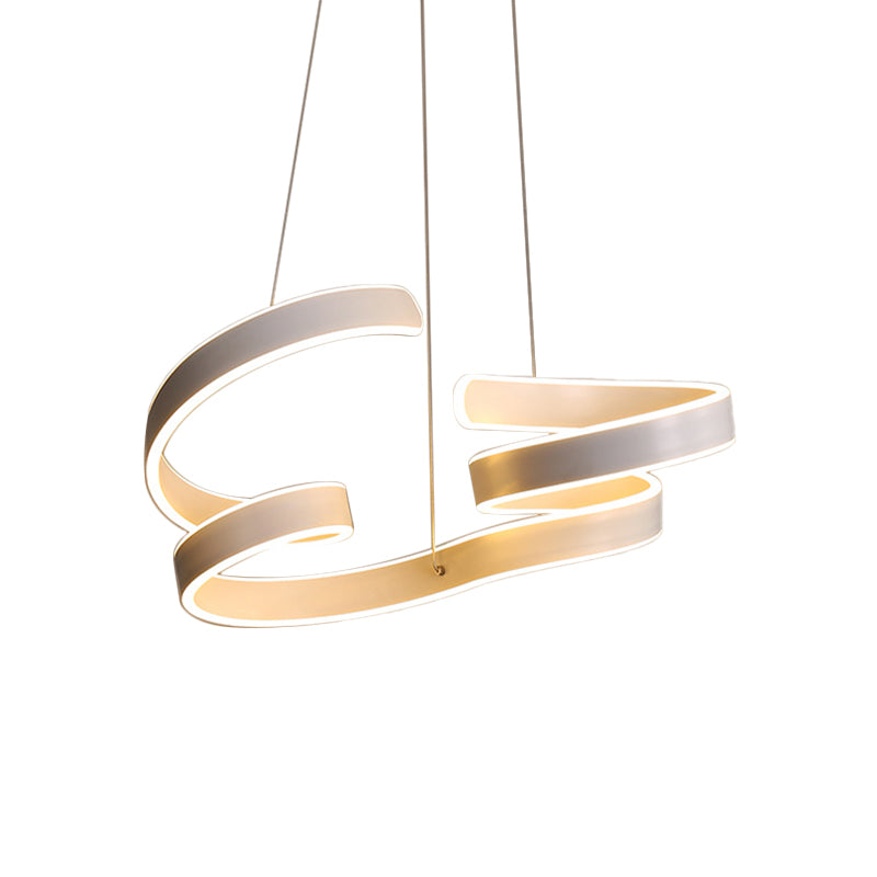 Minimalist Coiled Aluminum Chandelier LED Hanging Pendant Light in White over Dining Table, Warm/White Light Clearhalo 'Ceiling Lights' 'Chandeliers' 'Modern Chandeliers' 'Modern' Lighting' 1460471