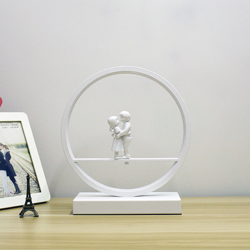 Black/White Hoop Nightstand Light Simple Romantic Acrylic Table Lamp in Warm/White Light with Lover Statuette White Warm Clearhalo 'Lamps' 'Table Lamps' Lighting' 1460486