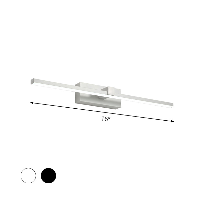 Iron Stick Vanity Mirror Light Simplicity Black/White LED Wall Mounted Lamp for Bathroom, 16/19.5/23.5 Inch Long Clearhalo 'Modern wall lights' 'Modern' 'Vanity Lights' 'Wall Lights' Lighting' 1460498