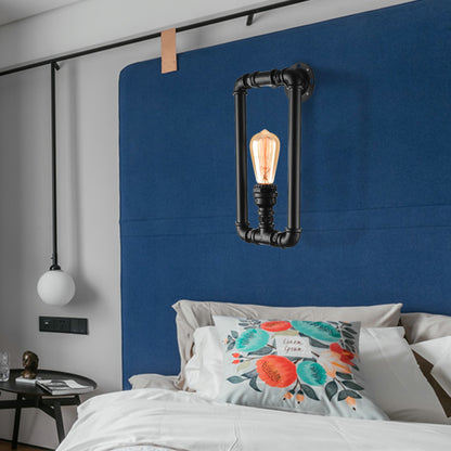 1 Bulb Rectangular Pipe Sconce Light Antique Stylish Black/Rust Iron Wall Mounted Lamp for Bedroom Black Clearhalo 'Art deco wall lights' 'Cast Iron' 'Glass' 'Industrial wall lights' 'Industrial' 'Middle century wall lights' 'Modern' 'Rustic wall lights' 'Tiffany' 'Traditional wall lights' 'Wall Lamps & Sconces' 'Wall Lights' Lighting' 146053