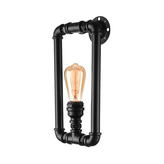 1 Bulb Rectangular Pipe Sconce Light Antique Stylish Black/Rust Iron Wall Mounted Lamp for Bedroom Clearhalo 'Art deco wall lights' 'Cast Iron' 'Glass' 'Industrial wall lights' 'Industrial' 'Middle century wall lights' 'Modern' 'Rustic wall lights' 'Tiffany' 'Traditional wall lights' 'Wall Lamps & Sconces' 'Wall Lights' Lighting' 146055