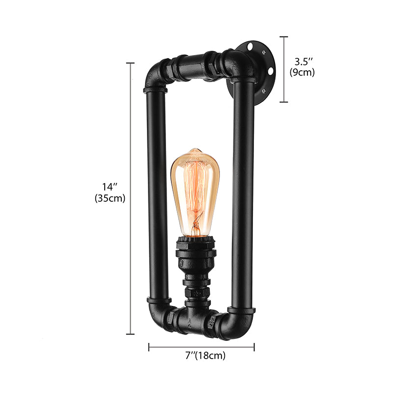 1 Bulb Rectangular Pipe Sconce Light Antique Stylish Black/Rust Iron Wall Mounted Lamp for Bedroom Clearhalo 'Art deco wall lights' 'Cast Iron' 'Glass' 'Industrial wall lights' 'Industrial' 'Middle century wall lights' 'Modern' 'Rustic wall lights' 'Tiffany' 'Traditional wall lights' 'Wall Lamps & Sconces' 'Wall Lights' Lighting' 146056