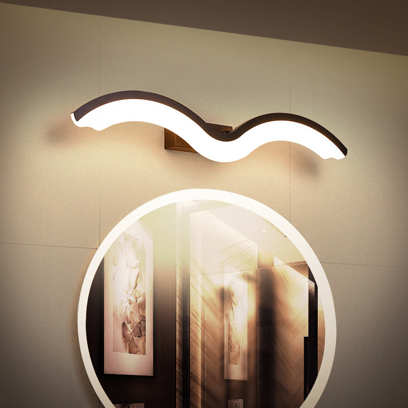 Black/White Wavelet LED Wall Sconce Minimalism Metal Vanity Mirror Light with Frosted Diffuser, 16"/23.5"/31.5" Long Clearhalo 'Modern wall lights' 'Modern' 'Vanity Lights' 'Wall Lights' Lighting' 1460578