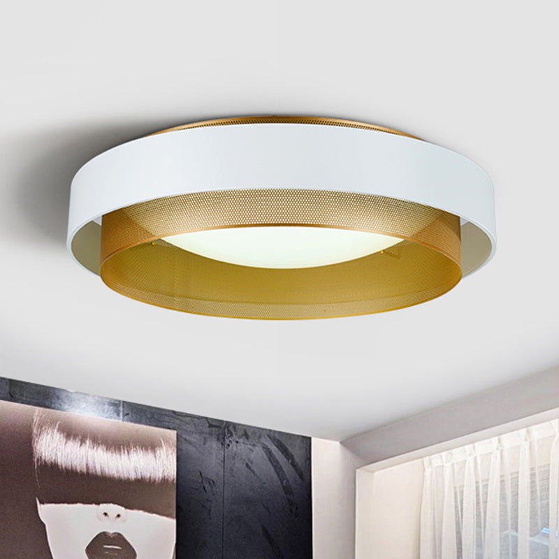 2-Circle Metal Surface Ceiling Light Vintage 2-Light Black/White-Brass Flush Mount Fixture with Mesh Screen, 18"/24.5" W White Clearhalo 'Ceiling Lights' 'Close To Ceiling Lights' 'Close to ceiling' 'Flush mount' Lighting' 1460601