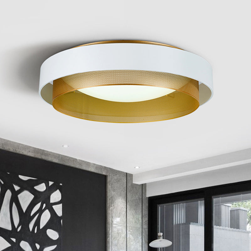 2-Circle Metal Surface Ceiling Light Vintage 2-Light Black/White-Brass Flush Mount Fixture with Mesh Screen, 18"/24.5" W Clearhalo 'Ceiling Lights' 'Close To Ceiling Lights' 'Close to ceiling' 'Flush mount' Lighting' 1460602
