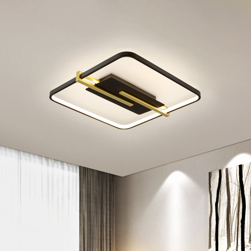 LED Bedroom Flush-Mount Light Fixture Minimalist Black/White and Gold Ceiling Lamp with Square Acrylic Frame - Clearhalo - 'Ceiling Lights' - 'Close To Ceiling Lights' - 'Close to ceiling' - 'Flush mount' - Lighting' - 1460606