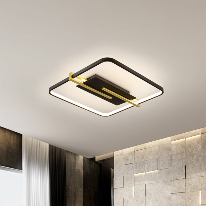 LED Bedroom Flush-Mount Light Fixture Minimalist Black/White and Gold Ceiling Lamp with Square Acrylic Frame - Clearhalo - 'Ceiling Lights' - 'Close To Ceiling Lights' - 'Close to ceiling' - 'Flush mount' - Lighting' - 1460607