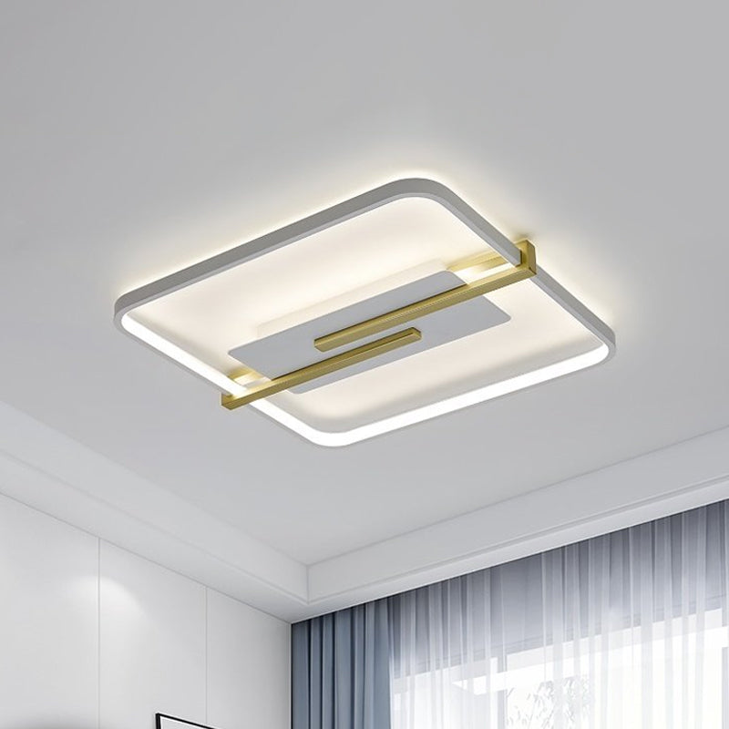 LED Bedroom Flush-Mount Light Fixture Minimalist Black/White and Gold Ceiling Lamp with Square Acrylic Frame - White-Gold - Clearhalo - 'Ceiling Lights' - 'Close To Ceiling Lights' - 'Close to ceiling' - 'Flush mount' - Lighting' - 1460610