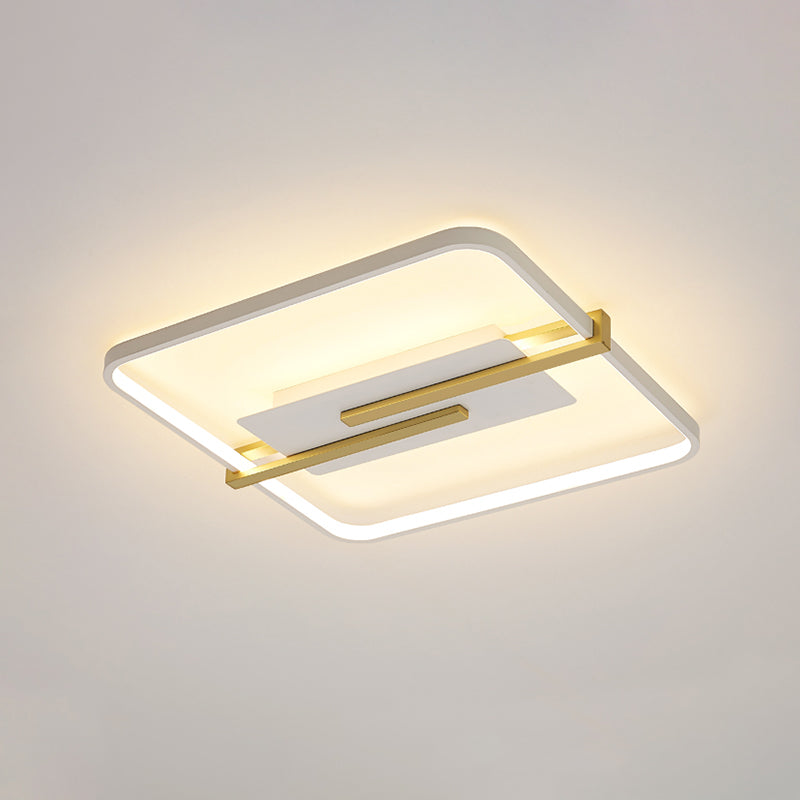 LED Bedroom Flush-Mount Light Fixture Minimalist Black/White and Gold Ceiling Lamp with Square Acrylic Frame - Clearhalo - 'Ceiling Lights' - 'Close To Ceiling Lights' - 'Close to ceiling' - 'Flush mount' - Lighting' - 1460613