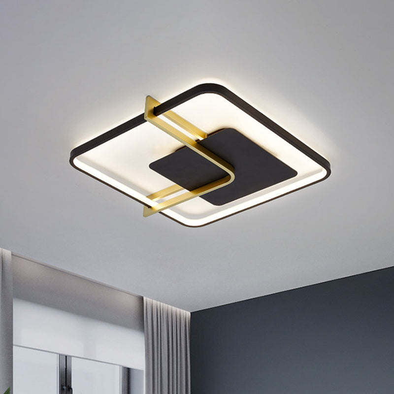 Squared Thin Ceiling Flushmount Lamp Minimalism Acrylic Black/White-Gold LED Flush Light Fixture with Right Angle Curve Black-Gold Clearhalo 'Ceiling Lights' 'Close To Ceiling Lights' 'Close to ceiling' 'Flush mount' Lighting' 1460614