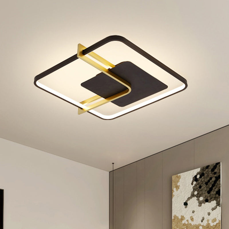 Squared Thin Ceiling Flushmount Lamp Minimalism Acrylic Black/White-Gold LED Flush Light Fixture with Right Angle Curve Clearhalo 'Ceiling Lights' 'Close To Ceiling Lights' 'Close to ceiling' 'Flush mount' Lighting' 1460615