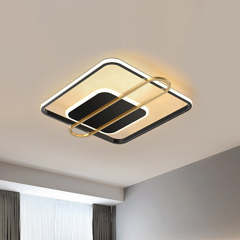 Square and Oblong Thin Ceiling Fixture Simplicity Aluminum Bedroom LED Flush Mount Lighting in Black/White/Gold, 16.5/20.5 Inch Width Black Clearhalo 'Ceiling Lights' 'Close To Ceiling Lights' 'Close to ceiling' 'Flush mount' Lighting' 1460629