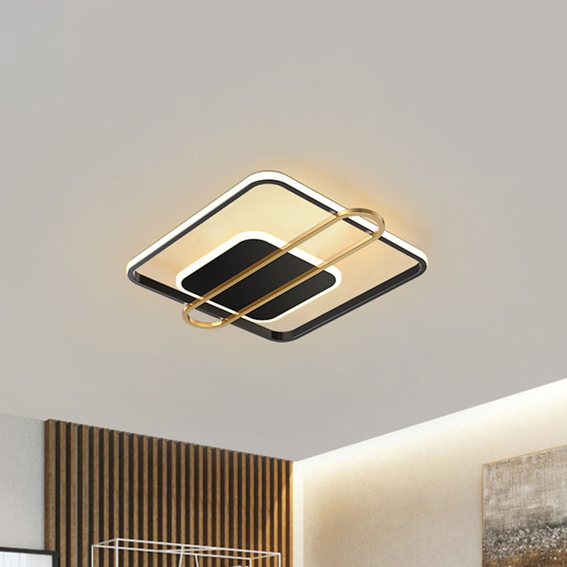 Square and Oblong Thin Ceiling Fixture Simplicity Aluminum Bedroom LED Flush Mount Lighting in Black/White/Gold, 16.5/20.5 Inch Width Clearhalo 'Ceiling Lights' 'Close To Ceiling Lights' 'Close to ceiling' 'Flush mount' Lighting' 1460630