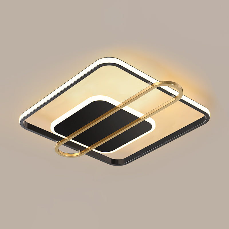 Square and Oblong Thin Ceiling Fixture Simplicity Aluminum Bedroom LED Flush Mount Lighting in Black/White/Gold, 16.5/20.5 Inch Width Clearhalo 'Ceiling Lights' 'Close To Ceiling Lights' 'Close to ceiling' 'Flush mount' Lighting' 1460632