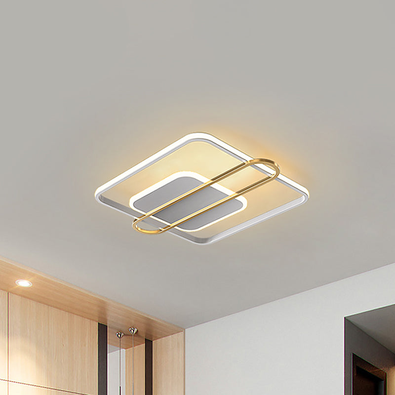 Square and Oblong Thin Ceiling Fixture Simplicity Aluminum Bedroom LED Flush Mount Lighting in Black/White/Gold, 16.5/20.5 Inch Width Clearhalo 'Ceiling Lights' 'Close To Ceiling Lights' 'Close to ceiling' 'Flush mount' Lighting' 1460634