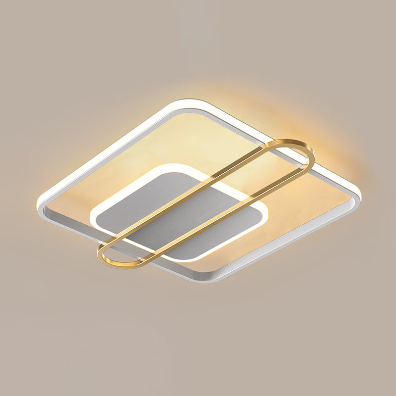 Square and Oblong Thin Ceiling Fixture Simplicity Aluminum Bedroom LED Flush Mount Lighting in Black/White/Gold, 16.5/20.5 Inch Width Clearhalo 'Ceiling Lights' 'Close To Ceiling Lights' 'Close to ceiling' 'Flush mount' Lighting' 1460636