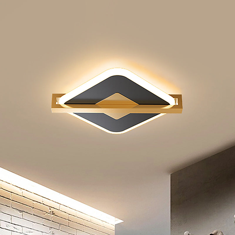 Black/White-Gold Rhombus Thin Flushmount Vintage Acrylic LED Ceiling Mount Light with Frame Guard - Black-Gold - Clearhalo - 'Ceiling Lights' - 'Close To Ceiling Lights' - 'Close to ceiling' - 'Flush mount' - Lighting' - 1460651