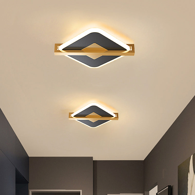 Black/White-Gold Rhombus Thin Flushmount Vintage Acrylic LED Ceiling Mount Light with Frame Guard - Clearhalo - 'Ceiling Lights' - 'Close To Ceiling Lights' - 'Close to ceiling' - 'Flush mount' - Lighting' - 1460652