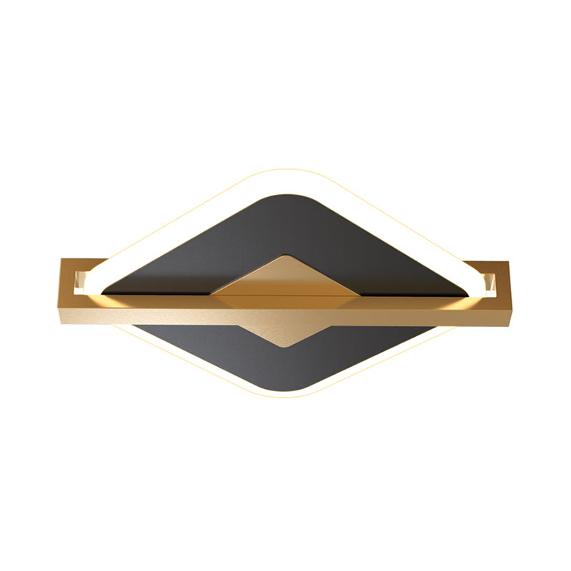 Black/White-Gold Rhombus Thin Flushmount Vintage Acrylic LED Ceiling Mount Light with Frame Guard - Clearhalo - 'Ceiling Lights' - 'Close To Ceiling Lights' - 'Close to ceiling' - 'Flush mount' - Lighting' - 1460653
