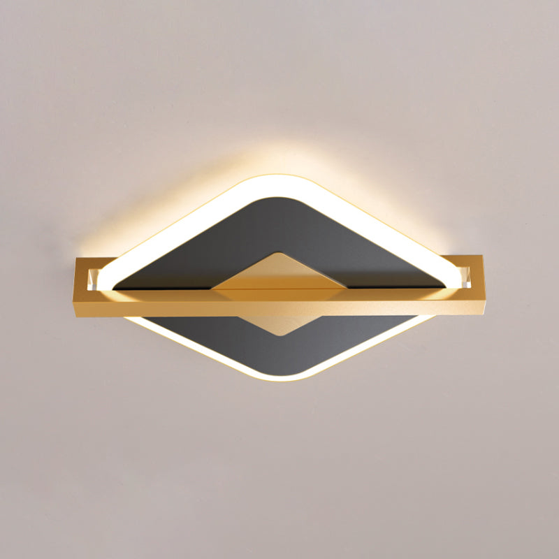 Black/White-Gold Rhombus Thin Flushmount Vintage Acrylic LED Ceiling Mount Light with Frame Guard - Clearhalo - 'Ceiling Lights' - 'Close To Ceiling Lights' - 'Close to ceiling' - 'Flush mount' - Lighting' - 1460654