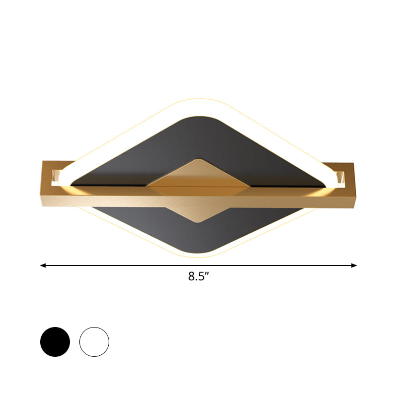 Black/White-Gold Rhombus Thin Flushmount Vintage Acrylic LED Ceiling Mount Light with Frame Guard - Clearhalo - 'Ceiling Lights' - 'Close To Ceiling Lights' - 'Close to ceiling' - 'Flush mount' - Lighting' - 1460655