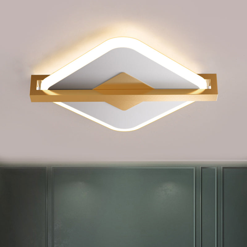 Black/White-Gold Rhombus Thin Flushmount Vintage Acrylic LED Ceiling Mount Light with Frame Guard - White-Gold - Clearhalo - 'Ceiling Lights' - 'Close To Ceiling Lights' - 'Close to ceiling' - 'Flush mount' - Lighting' - 1460656