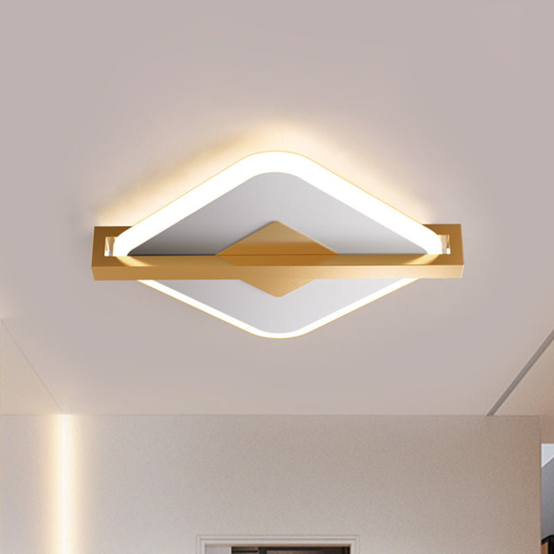Black/White-Gold Rhombus Thin Flushmount Vintage Acrylic LED Ceiling Mount Light with Frame Guard - Clearhalo - 'Ceiling Lights' - 'Close To Ceiling Lights' - 'Close to ceiling' - 'Flush mount' - Lighting' - 1460657