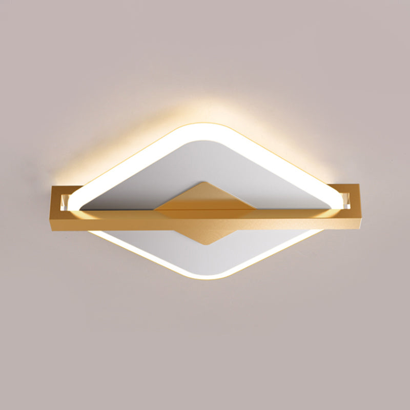 Black/White-Gold Rhombus Thin Flushmount Vintage Acrylic LED Ceiling Mount Light with Frame Guard - Clearhalo - 'Ceiling Lights' - 'Close To Ceiling Lights' - 'Close to ceiling' - 'Flush mount' - Lighting' - 1460659
