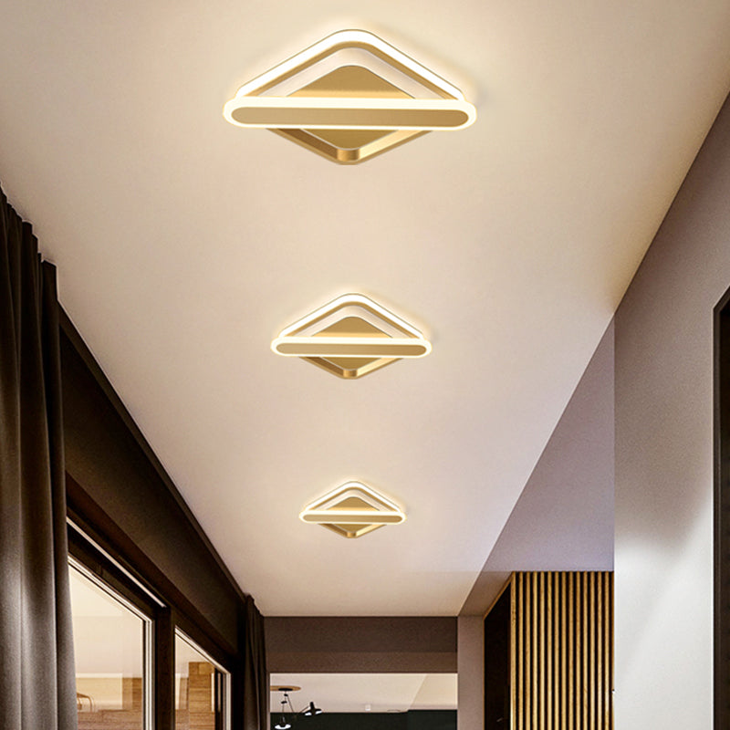Rhombus-Oblong Foyer Flush Light Iron Modernism LED Ceiling Mounted Lighting Fixture in Black/Gold/White Clearhalo 'Ceiling Lights' 'Close To Ceiling Lights' 'Close to ceiling' 'Flush mount' Lighting' 1460661