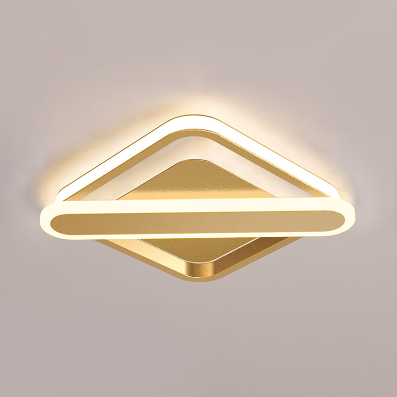 Rhombus-Oblong Foyer Flush Light Iron Modernism LED Ceiling Mounted Lighting Fixture in Black/Gold/White Clearhalo 'Ceiling Lights' 'Close To Ceiling Lights' 'Close to ceiling' 'Flush mount' Lighting' 1460663