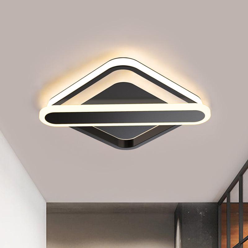 Rhombus-Oblong Foyer Flush Light Iron Modernism LED Ceiling Mounted Lighting Fixture in Black/Gold/White Clearhalo 'Ceiling Lights' 'Close To Ceiling Lights' 'Close to ceiling' 'Flush mount' Lighting' 1460666