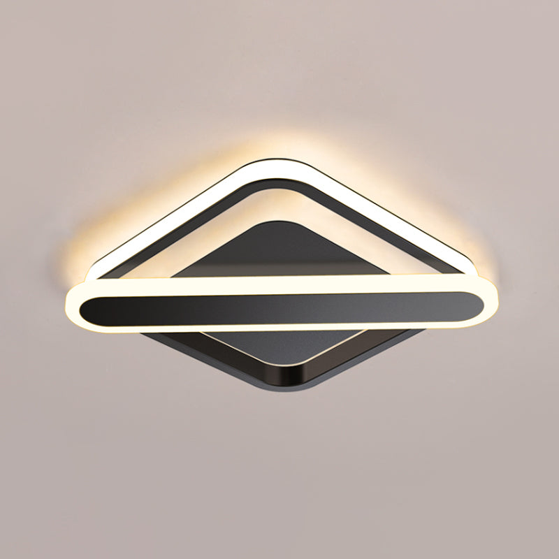 Rhombus-Oblong Foyer Flush Light Iron Modernism LED Ceiling Mounted Lighting Fixture in Black/Gold/White Clearhalo 'Ceiling Lights' 'Close To Ceiling Lights' 'Close to ceiling' 'Flush mount' Lighting' 1460668