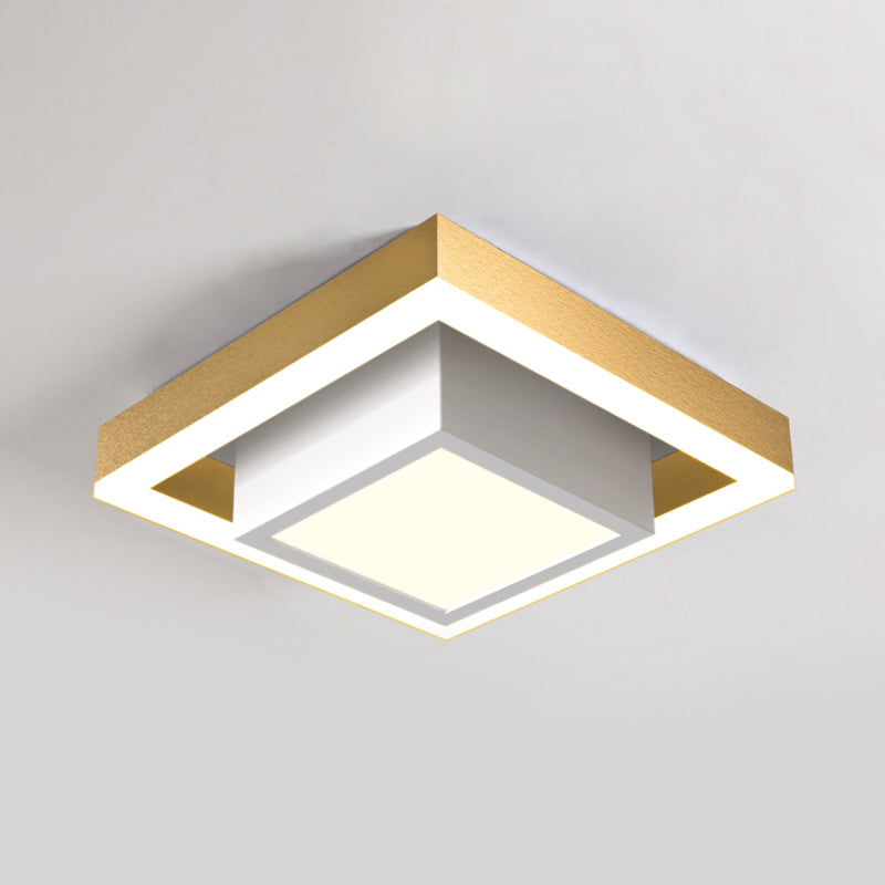 Nordic LED Flush Ceiling Light Black/Gold/Coffee Dual Square Small Flush Mount Fixture with Acrylic Shade for Hall