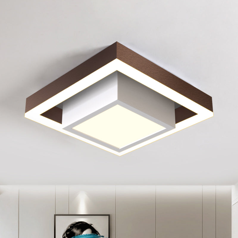 Nordic LED Flush Ceiling Light Black/Gold/Coffee Dual Square Small Flush Mount Fixture with Acrylic Shade for Hall