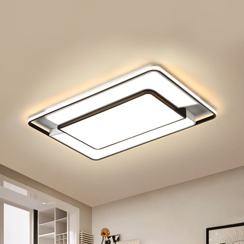 2-Rectangle Thin Ceiling Lamp Modern Aluminum Black and White LED Flush Light Fixture for Living Room Black-White Clearhalo 'Ceiling Lights' 'Close To Ceiling Lights' 'Close to ceiling' 'Flush mount' Lighting' 1460692