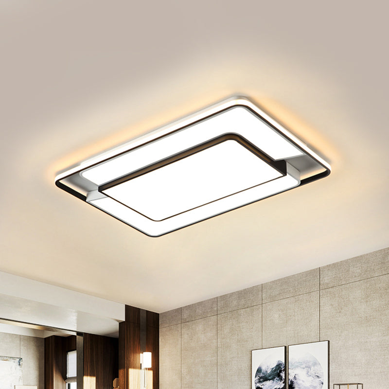 2-Rectangle Thin Ceiling Lamp Modern Aluminum Black and White LED Flush Light Fixture for Living Room Clearhalo 'Ceiling Lights' 'Close To Ceiling Lights' 'Close to ceiling' 'Flush mount' Lighting' 1460693