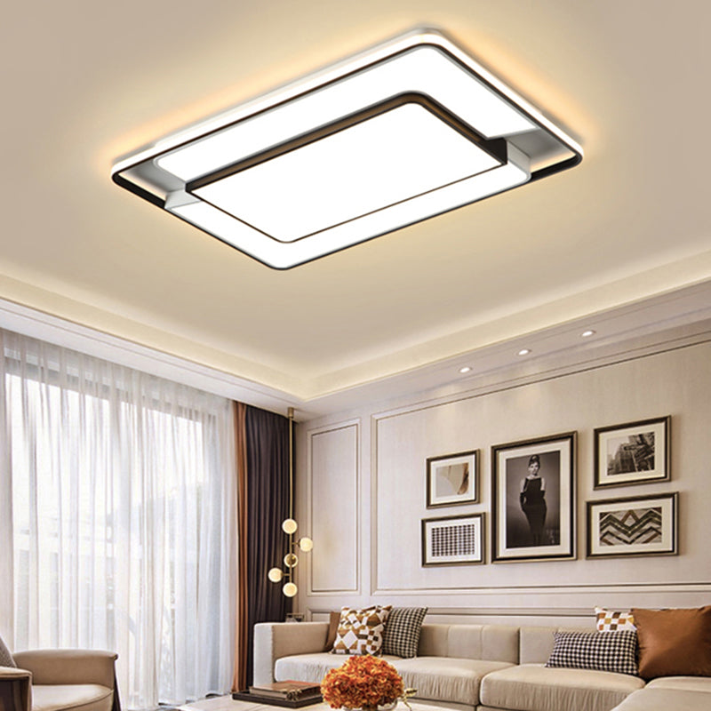 2-Rectangle Thin Ceiling Lamp Modern Aluminum Black and White LED Flush Light Fixture for Living Room Clearhalo 'Ceiling Lights' 'Close To Ceiling Lights' 'Close to ceiling' 'Flush mount' Lighting' 1460694