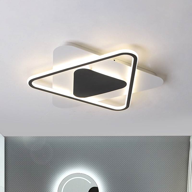 Crossed Triangular Thin Flush Light Modernism Acrylic Bedroom 18"/23.5" Wide LED Ceiling Mount Lamp in Black-White