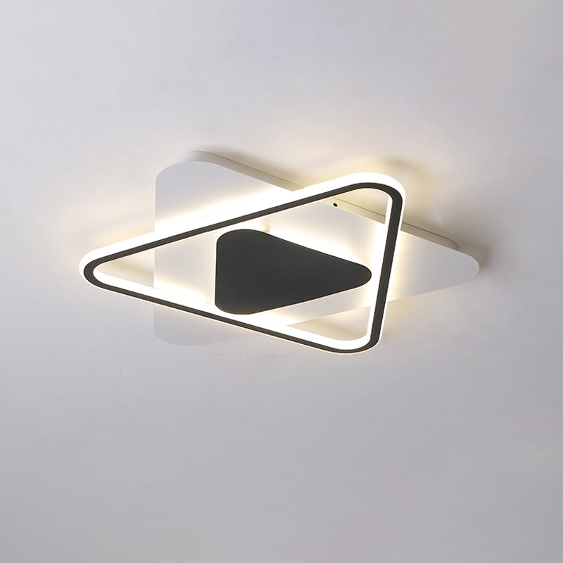 Crossed Triangular Thin Flush Light Modernism Acrylic Bedroom 18"/23.5" Wide LED Ceiling Mount Lamp in Black-White