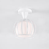 Opal Glass Half Globe Semi Flush Light Modern 1 Head White Ceiling Mount Lamp with Wire Cage Guard