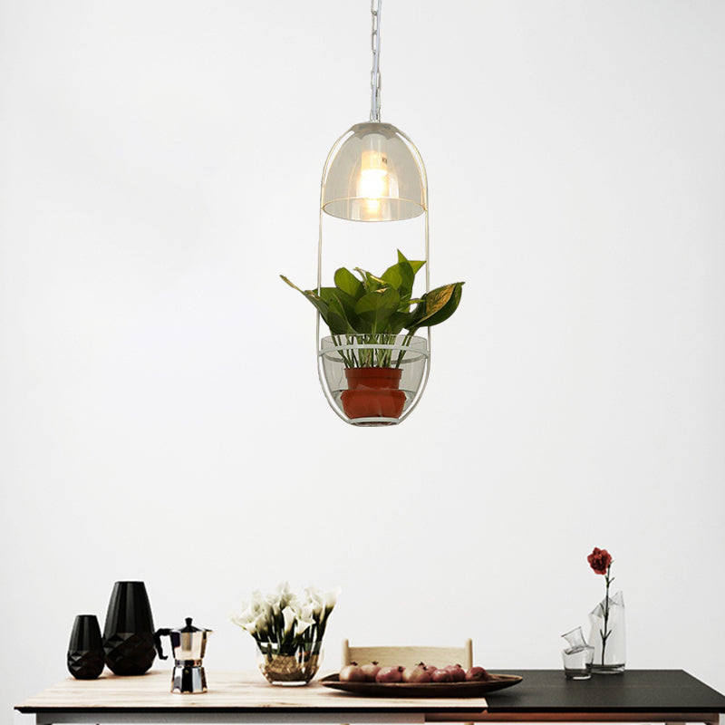 White/Gold 1 Light Drop Lamp Farmhouse Clear Glass Bowl Shaped Pendant Lighting Fixture with Oval Cage Clearhalo 'Art Deco Pendants' 'Cast Iron' 'Ceiling Lights' 'Ceramic' 'Crystal' 'Industrial Pendants' 'Industrial' 'Metal' 'Middle Century Pendants' 'Pendant Lights' 'Pendants' 'Tiffany' Lighting' 1460719